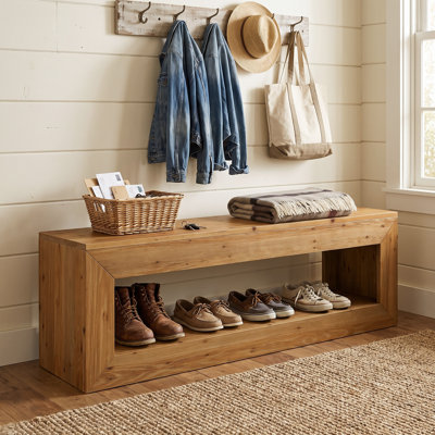 Banc de 47 po en bois massif avec rangement pour chaussures