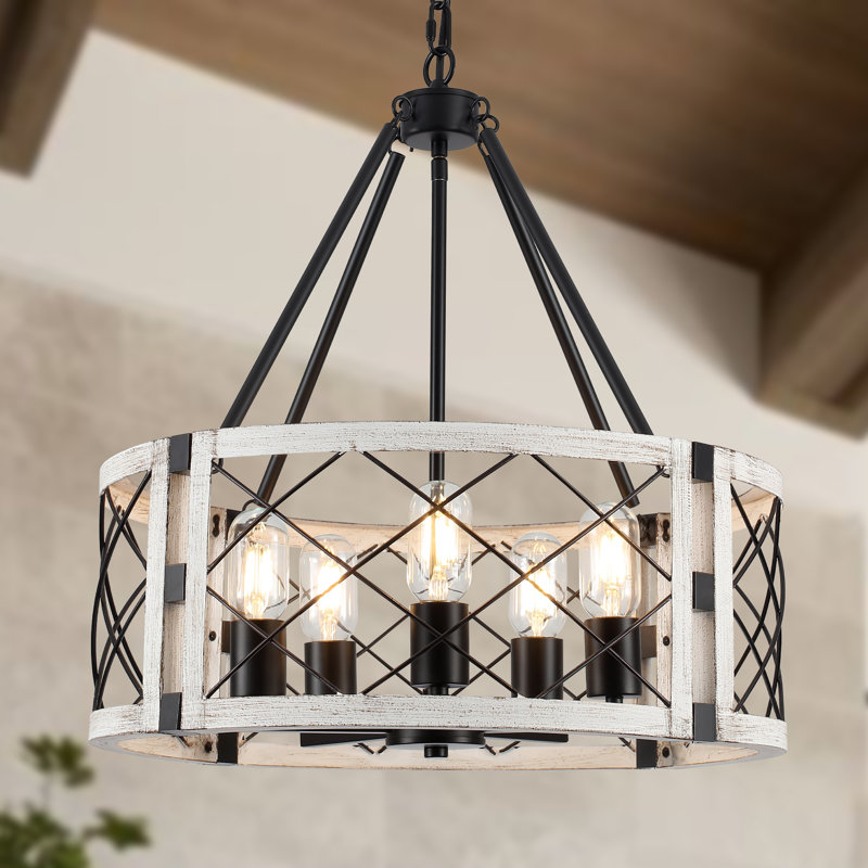 Lustre tambour 5 lumières à intensité variable Napeague, Noir / blanc