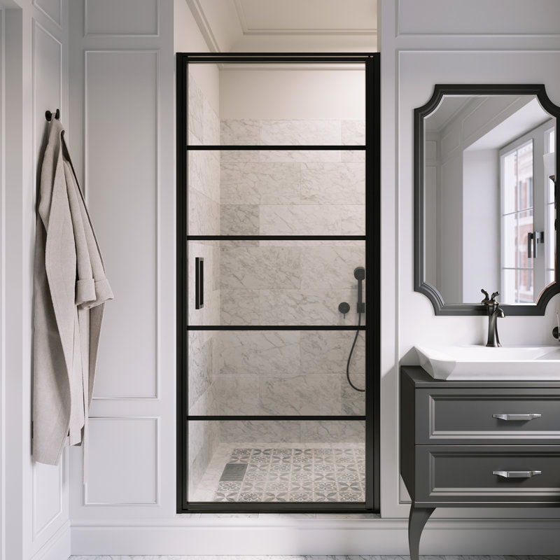  Axio Horizon 31,25 - Porte de douche pivotante encadrée 32 po x 72 po avec cadre en verre trempé transparent
