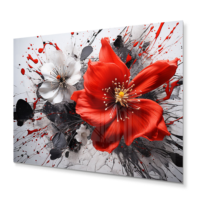 Red Grey Botanical Symphony I - Abstract Botanicals, reproduction d'art sur métal, H 16 po x l 32 po