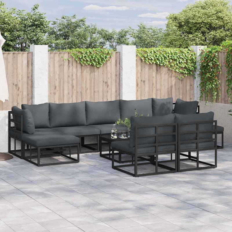  Garden Sofa Set With Cushion 9 Pcs Black Aluminium