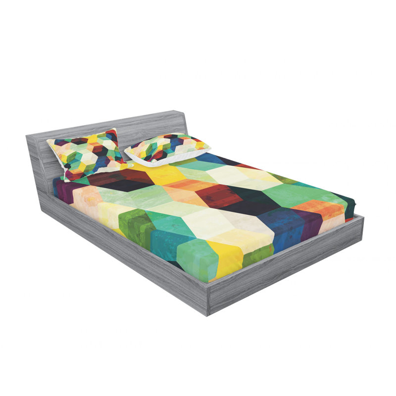 Microfiber Geometric Sheet Set, Queen Sheet Set with Fitted Sheet