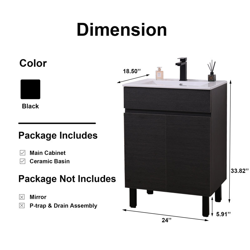 Ensemble de meuble-lavabo simple 24 po noir moderne