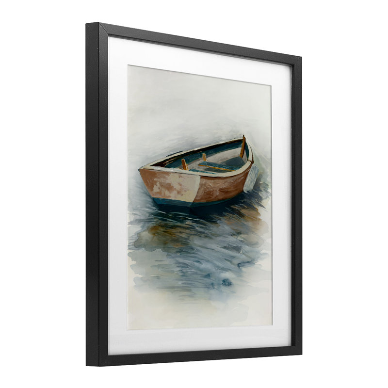 «Sunset Drifting Boat», reproduction encadrée sous verre, conception de Jacob Q, Cadre noir minuit, 16" H x 13" W