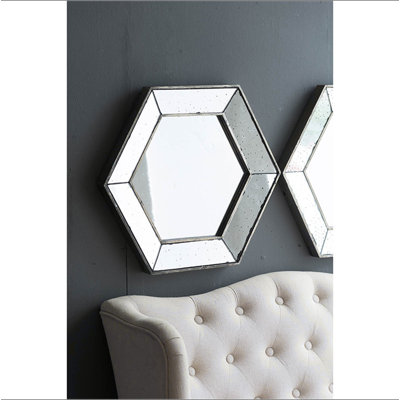 21" X 18" Hexagon Wall Mirror With Traditional Silver Finish, Home Decor Accent Mirror For Living Room, Entryway, Bedroom