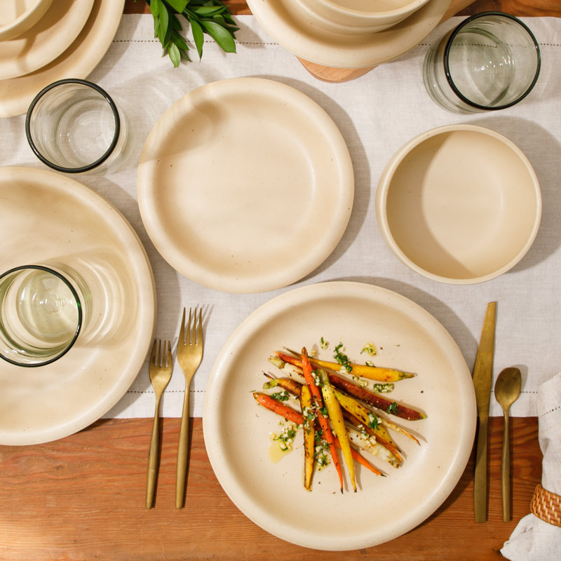 Bloomhouse Corcisa Clay 12 Piece Stoneware Reactive Glaze Dinnerware Set - Prosecco Blush Pink, Beige