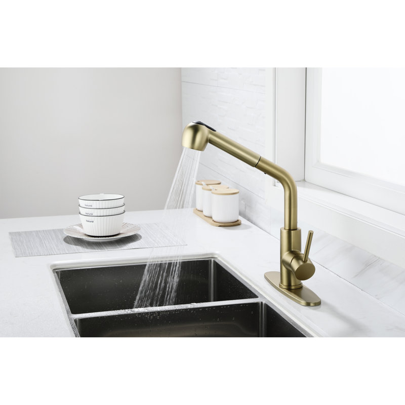 Spot Gold Stainless Steel Laundry Faucet With Single Pull-Out And Dual Spray, 360 Rotating Nozzle, Corrosion Treatment, Suitable For Daily Cleaning Spray In Stainless, High Simple Water Flow Control,