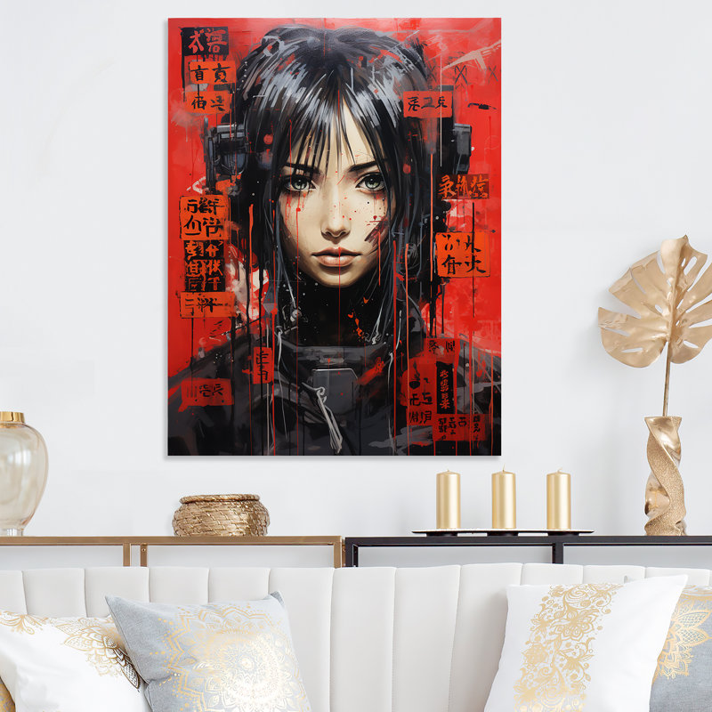 Neon Graffiti, Japon, Geisha, femme II, impression d'art mural en métal asiatique, H 20 po x l 12 po x P 1 po
