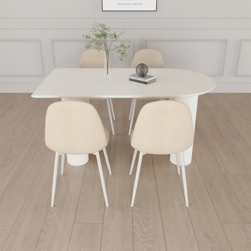 Cream MDF Dining Table with 4 Linen Chairs Set