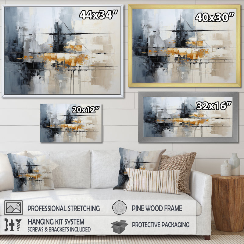 Gerilyn Grey Collage Reflections II - Abstract Collages Wall Decor, 34" H x 44" W x 1.5" D, Black Floater Framed