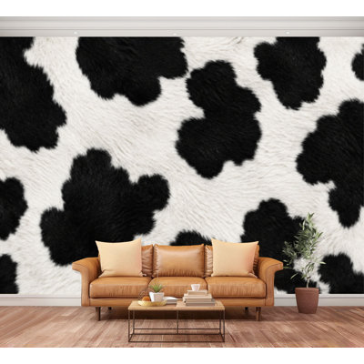 Wall Mural Peel and Stick Wallpaper Cow Skin Imitation Seamless Print Realistic Animals Black Self-Adhesive Removable Contact Paper Wall Decor for Living Room Bedroom 100"H x 144"W
