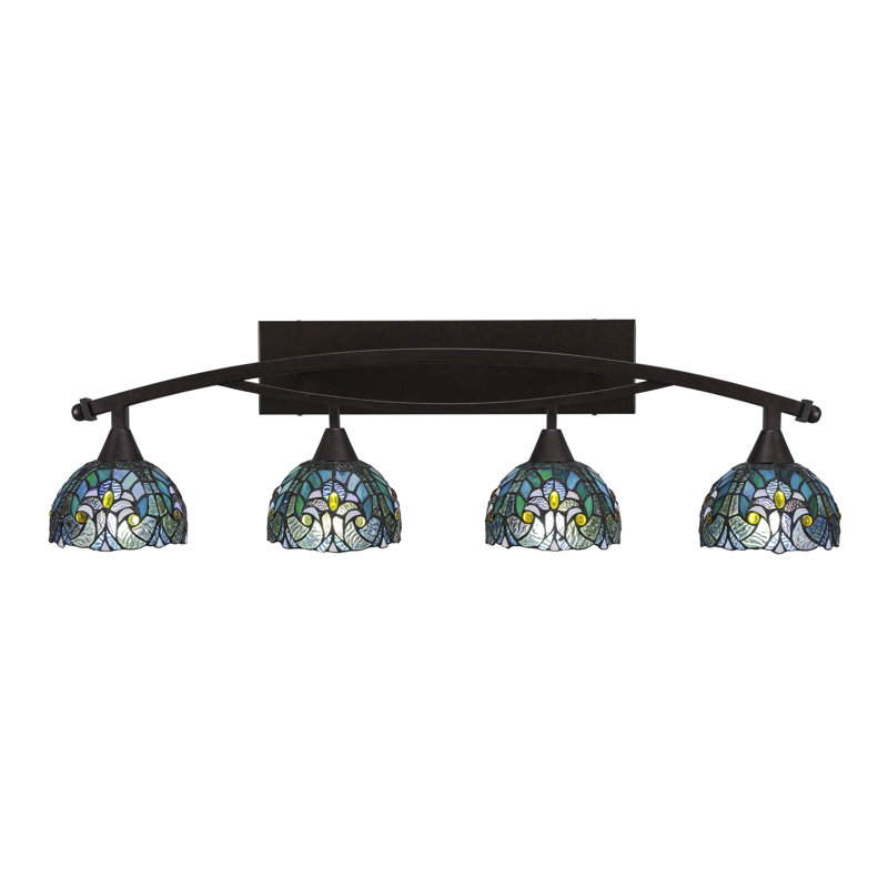 Barre d'éclairage de salle de bain à 4 lumières Eisanderuer avec verre d'art cyprès de 7 po, Bronze, Turquoise