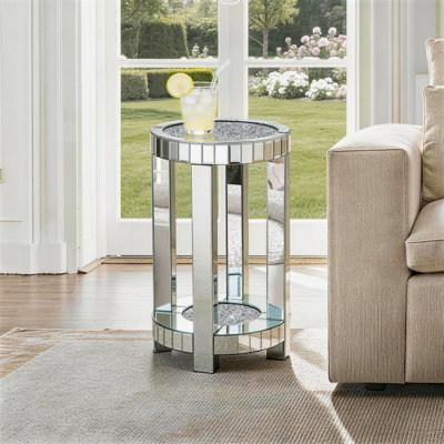 Sibell Glass Mirrored Top  Side Table with Storage 35x57cm