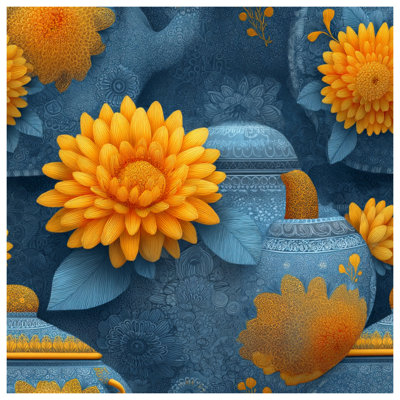 Sunflower Pottery Art Quilted Bedspread All Sizes
