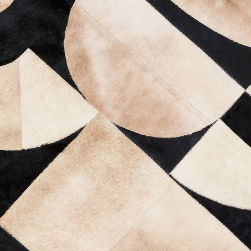Art Hide X Greg Natale Cowhide Block Print Area Rug, Round 6’6”