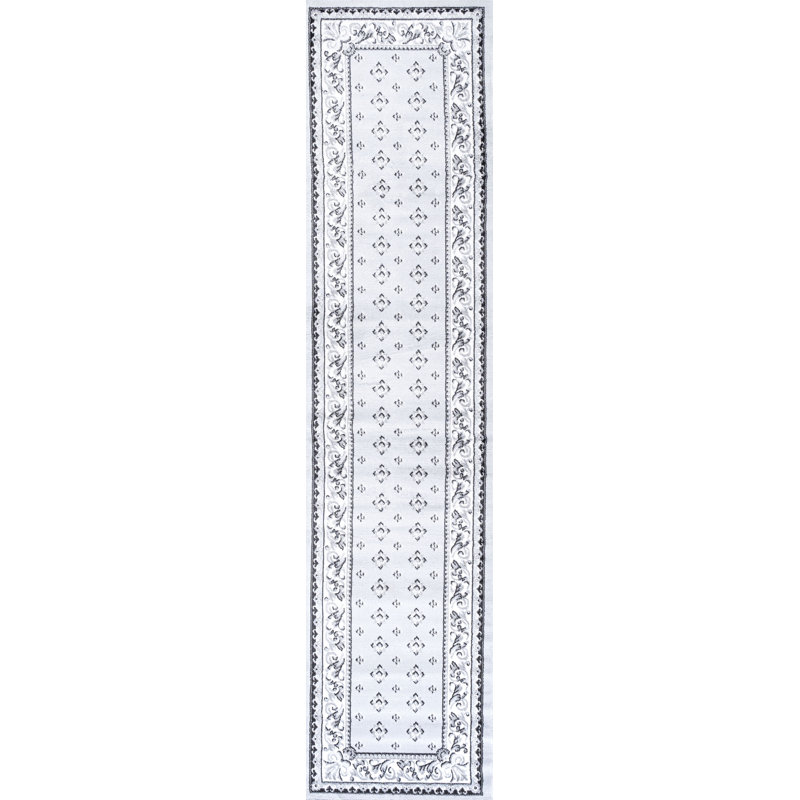 Justice French Border Light Gray/Cream Rug, Runner 2' X 8'