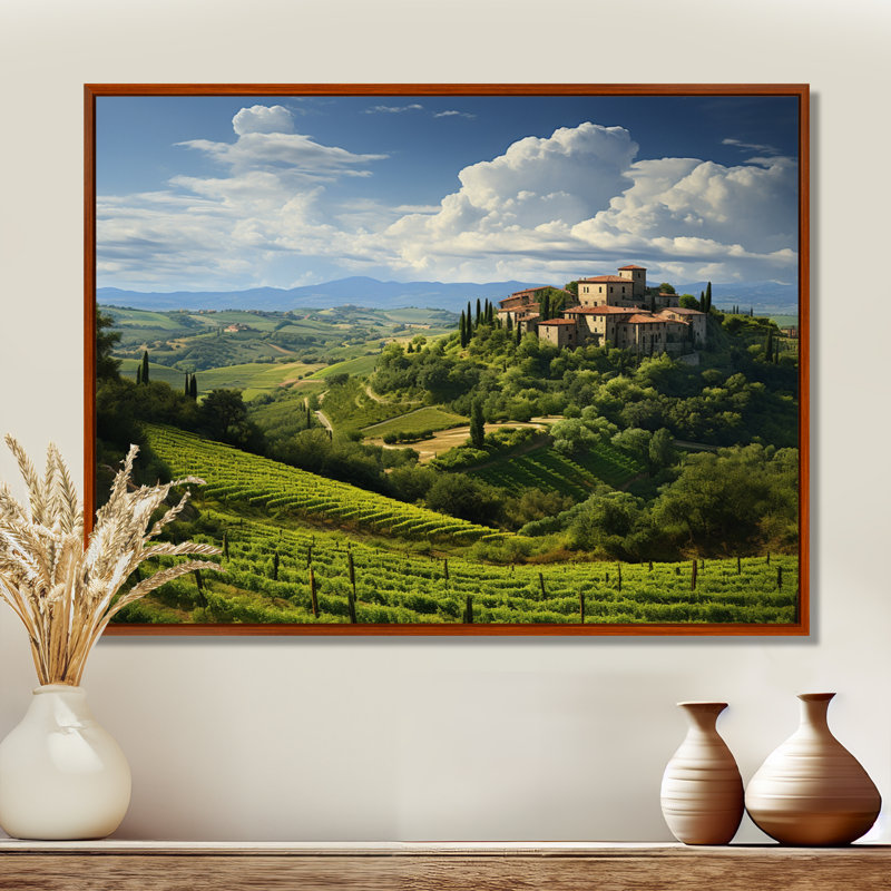 Italie, tranquillité toscane, Italie, art mural, H 16 po x l 32 po x P 1 po, Cadre flottant brun
