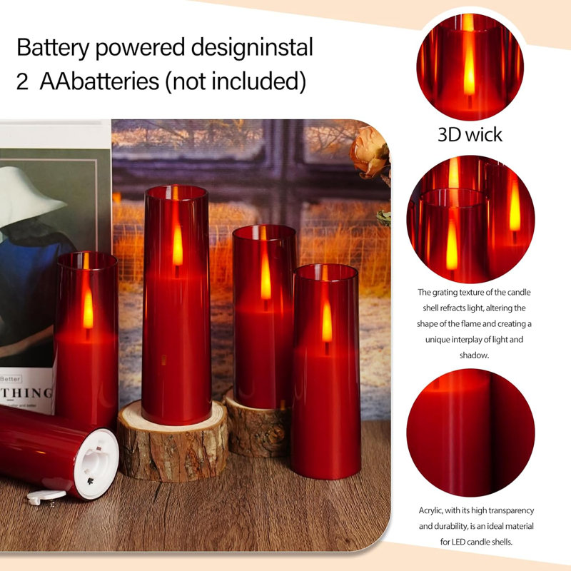 Set Of 9 Red Flickering Flameless Candles
