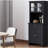 HOMCOM Elegant Buffet with Hutch, Kitchen Pantry Storage Cabinet with Framed Glass Door Drawer and Microwave Space, Black-129386538