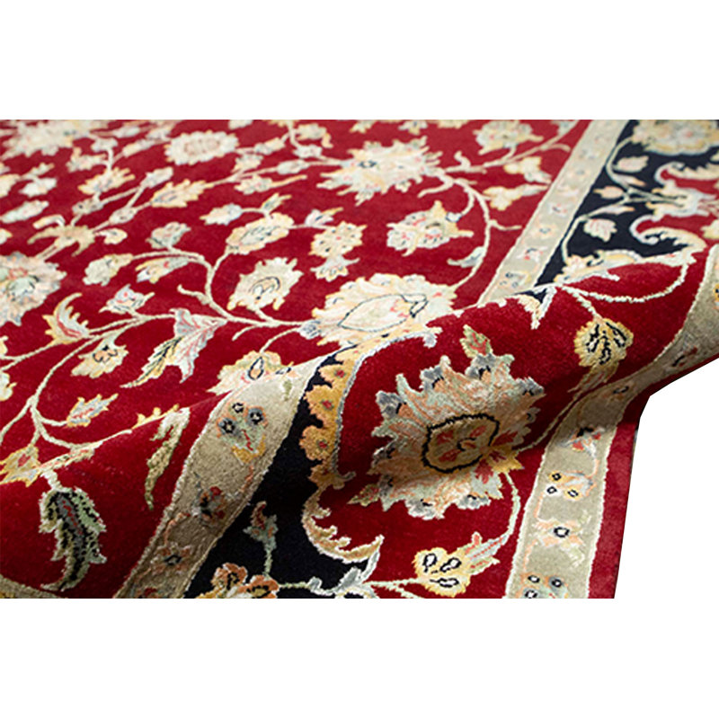 Tapis rouge et noir noué à la main de haute qualité
