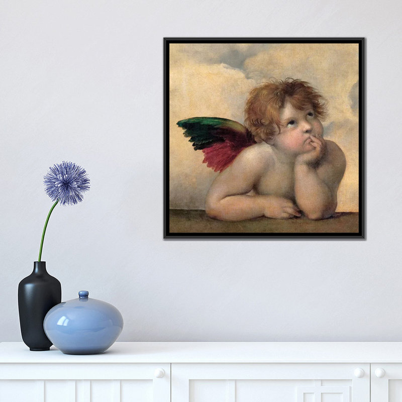« angelo i-madone sistina » par raffaello sanzio, impression sur toile, H 18 po x l 18 po x P 1,5 po, Toile avec cadre noir