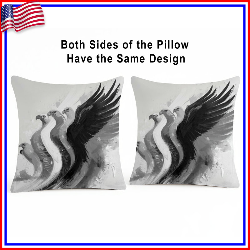 Coussins décoratifs monochromes Eagles Illustration, 26 x 26 pouces