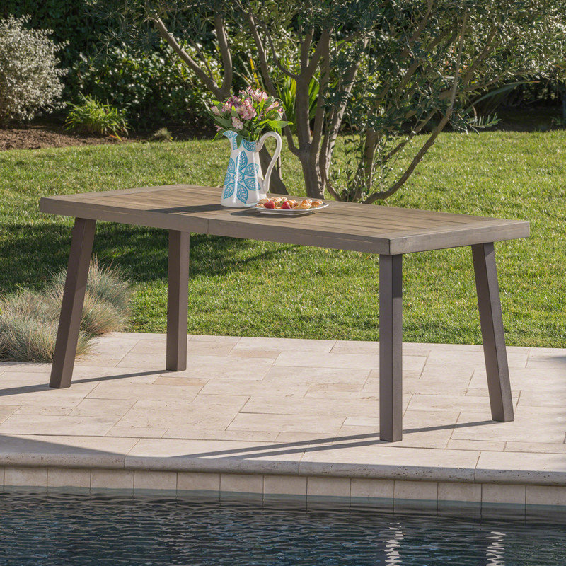 Table de salle à manger d'extérieur avec plateau en lattes de bois d'acacia et structure en métal