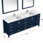 Meuble-lavabo double 84 po x 22 po bleu marine, comptoir et robinet en marbre de culture, miroir 34 po, teinture pour la salle de bain et fabuleux-1449787380