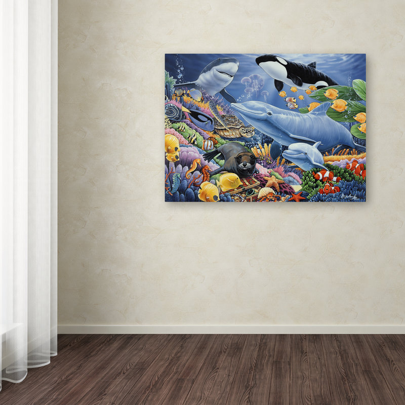 'Sealife' Graphic Art Print on Wrapped Canvas, 24" H x 32" W x 2" D