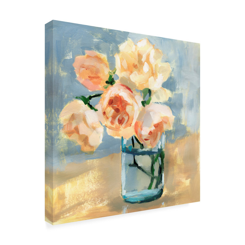 "Pivoines dans un pot Mason I" sur toile, H 18 po x l 18 po