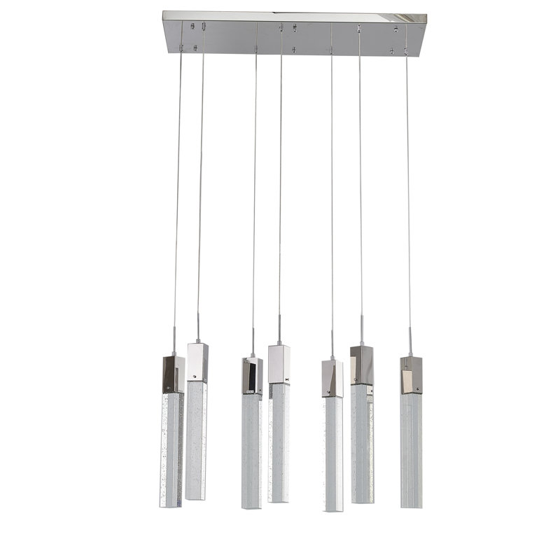 Luminaire suspendu linéaire unique à 7 lumières Eloisee, Bulle, Chrome