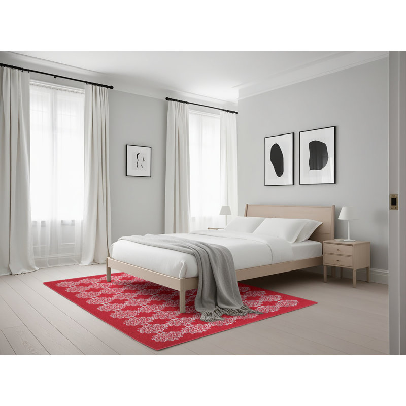 Tapis de zone rouge/rose contemporaine, Rectangle 5 pi x 7 pi