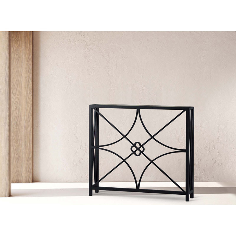 37" Console Table, Lite Travertine, Flat Black