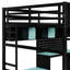 Cadre de lit de style moderne, lit mezzanine en bois avec bureau, tablettes, lumières DEL, ports USB et panneau perforé-399047715