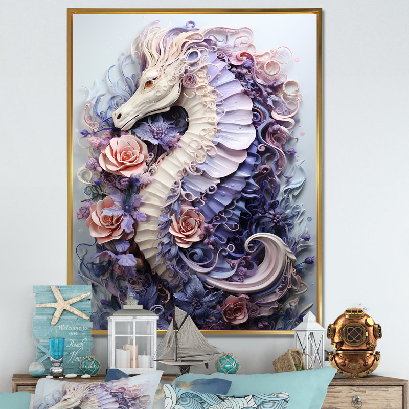 Marine Seahorse Composition, reproduction sur toile encadrée, Cadre flottant doré, 44" H x 34" W