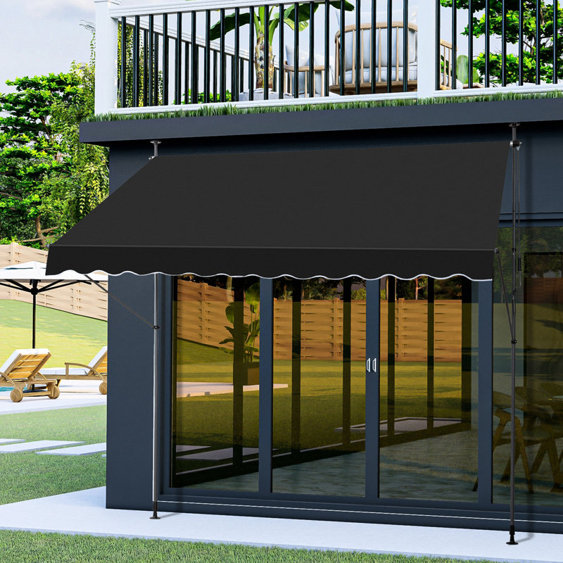 Metal And Polyester Retractable Awning, Black, 118" H x 118" W x 59" D