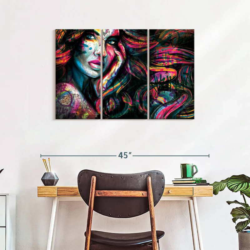 Edgy Female Portrait Multi Piece Canvas Print, H 24 po x l 38 po x P 1,25 po