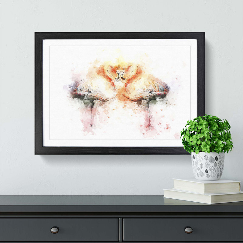 Pink Flamingo in Abstract - Framed Print, 60cm H x 91cm W x 2cm D, Black