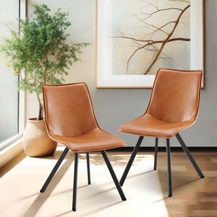 Art Leon Accent Dining Chair with Cane Backrest (Set of 2) - Yellow Brown Faux Leather Chairs