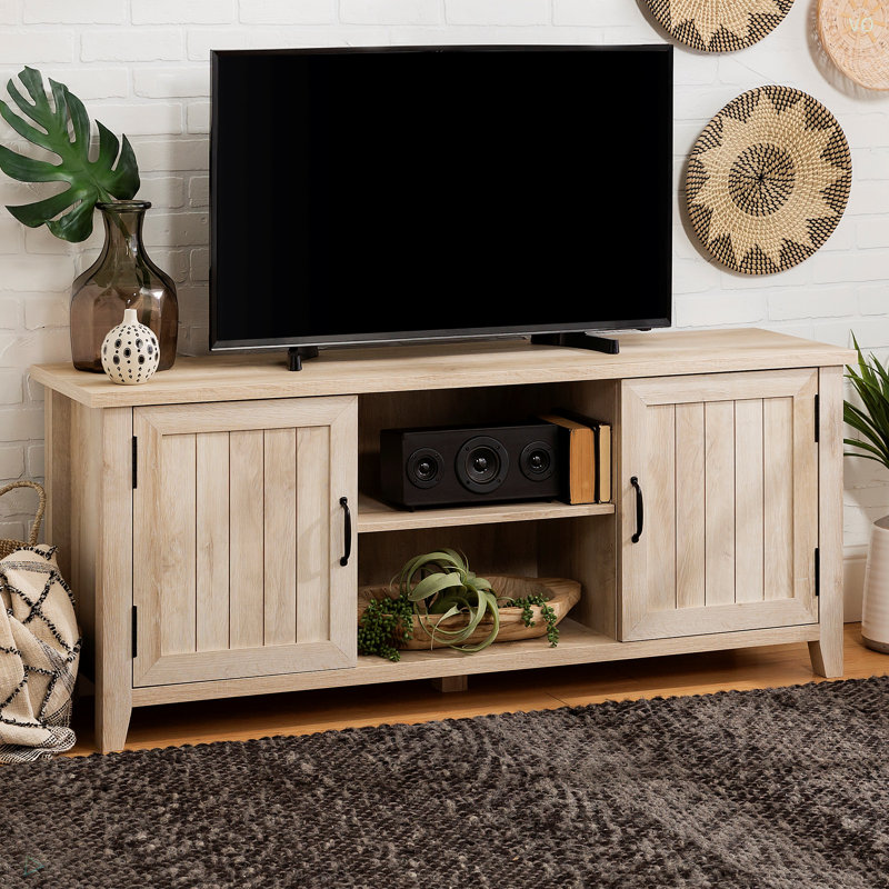 Meuble télé classique à porte rainurée pour téléviseur de 65 po ou moins, Brun