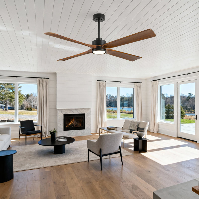 Modern Solid Wood Blade Ceiling Fan, App/remote Control, Quiet Dc Motor, Multiple Sizes, 60"