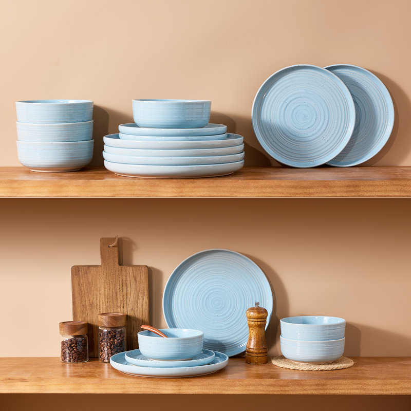 12-Piece Stoneware Dinnerware Set, Ice Blue