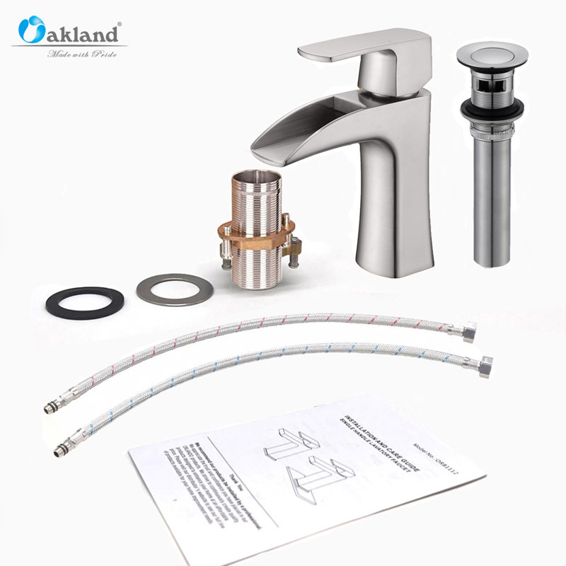 Robinet de salle de bains monotrou avec ensemble de drainage, Nickel brossé