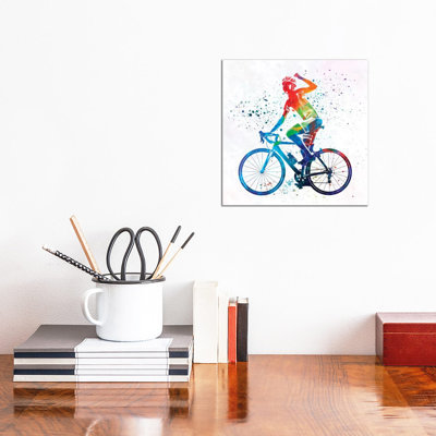 Woman Triathlon Cycling by Paul Rommer - Wrapped Canvas Painting