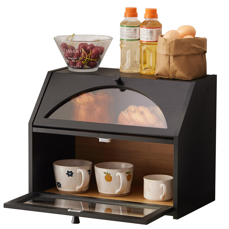 Black Bamboo Double Layer Farmhouse Kitchen Bread Box