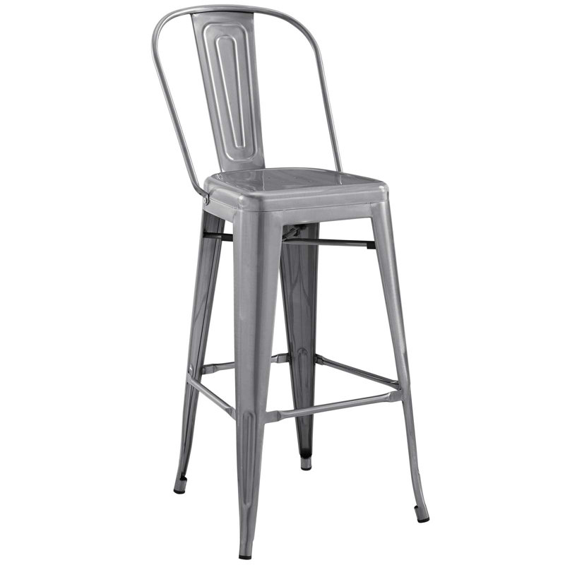 Modway Promenade Metal Bar Side Stool, Gunmetal, Bar Stool (30" Seat Height)