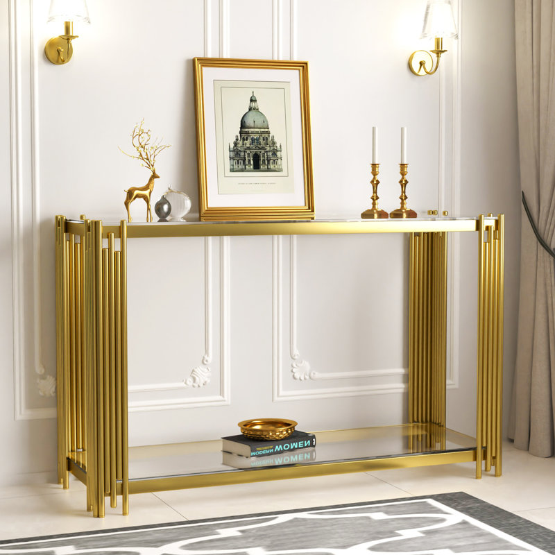 47.2" 2-Tier Glass Top Console Table, Clear