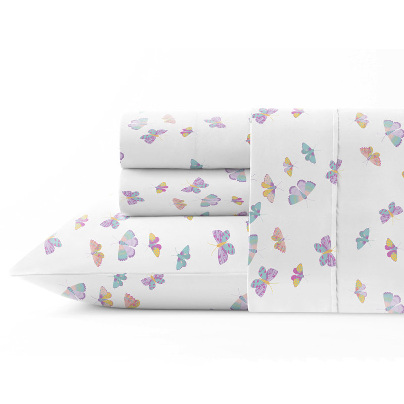 Ensemble de draps en coton percale 3 pièces Pointehaven Butterfly Fairy, Ensemble literie pour lit simple