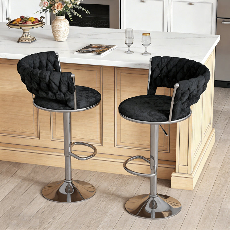 Velvet Swivel Bar Stools Set Of 2, Adjustable Counter Height Barstools With Back & Footrest, Kitchen Island Stools, Upholstered Bar Chairs With 22"-30"  Adjustable Height For Dining Room, Restuarant, Bar