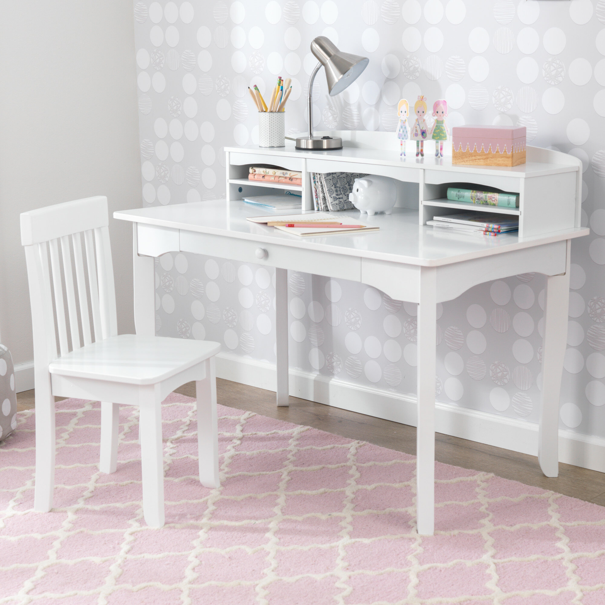 Kids Parke White Desk and Hutch